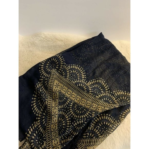 Navy Tan Scarf Semi Sheer Oversized 44x 68 Classic - Picture 1 of 2